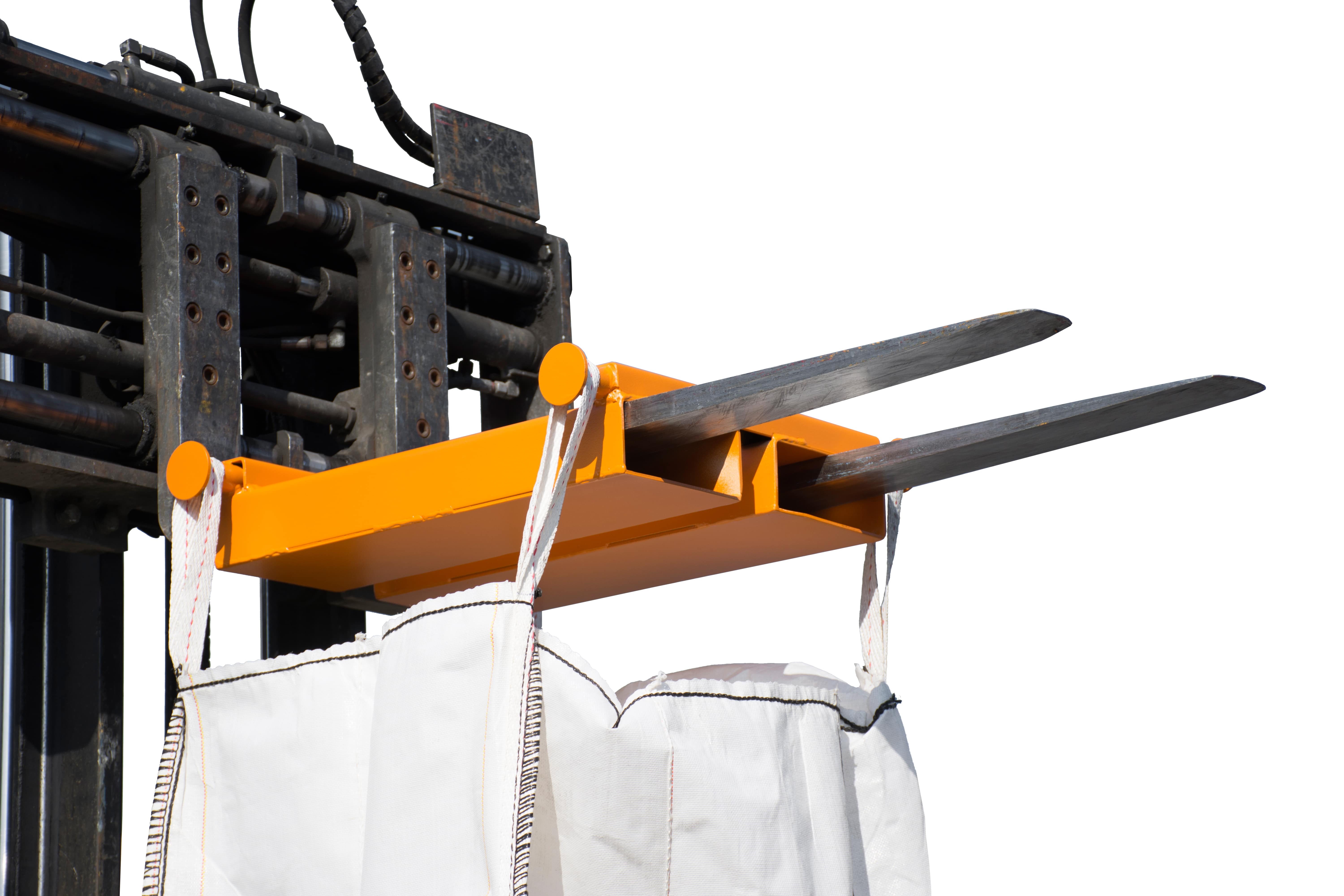 Attached to the forklift truck, slung bulk bag carriers enable bulky loads to be lifted and moved safely. Attached to the forklift truck, slung bulk bag carriers enable bulky loads to be lifted and moved safely.