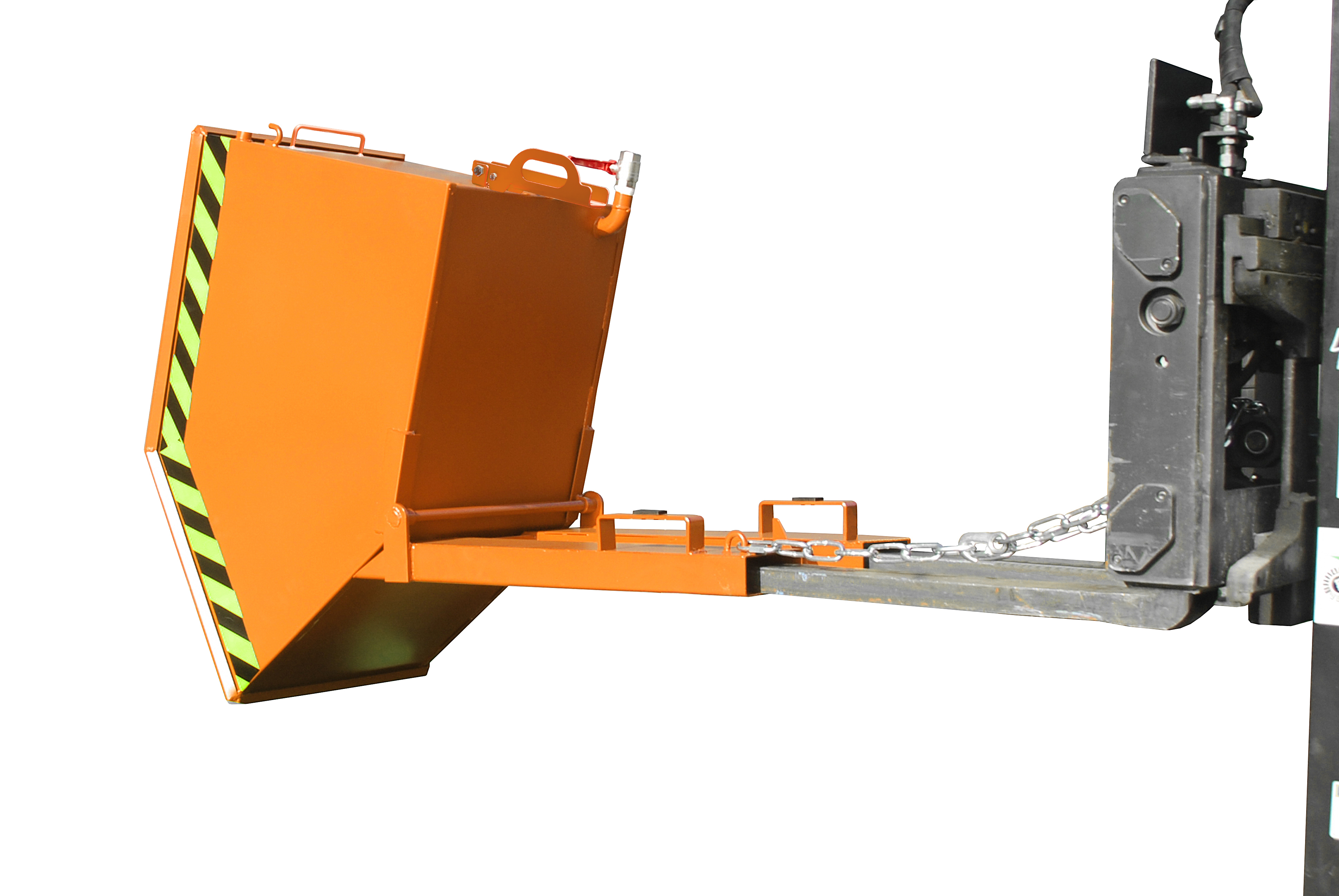 A tipping container specially designed for chips, which is mounted on the forklift. The container enables chips to be easily picked up and unloaded using a tilting mechanism. A tipping container specially designed for chips, which is mounted on the forklift. The container enables chips to be easily picked up and unloaded using a tilting mechanism.