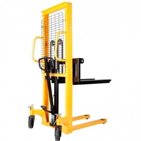 HANDLED FORKLIFT, HIGH-LIFTING WAGON WMS 500KG, 1.6 M, ​Fork roller size, mm: 80x36 Lifting speed, mm / s: 16 Turning radius, mm: 1590 Working cylinder diameter, mm: 70 Housing metal thickness, mm: 5 Spring diameter, mm: 45 Feather thickness, mm: 5 Record