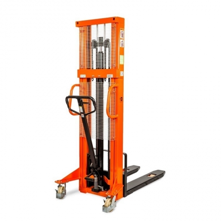 HANDLED FORKLIFT, TALL-LIFTING XILIN SDJ1016, 1.0 T 1.6 M, Lifting speed, mm / s: 25 Turning radius, mm: 1380 Metal thickness (case), mm: 6 Spring diameter, mm: 45 Feather thickness, mm: 5 Recording height, mm: 90 Overall length, mm: 1630 Wheel material: