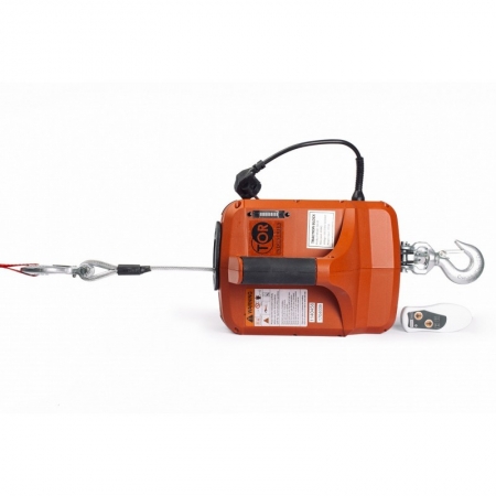 ELECTRIC WINCH PORTABLE SQ-01 450 KG, 4.6 M, Cable length, mm: 4600 Load capacity, kg: 450 Dimensions, mm: 380x320x250 Rope present: yes Rope diameter, mm: 5.8 Rate limiter: electronic, LED Brake: dynamic Voltage, V: 220 Drive, kWh: 1.2 Winding speed, m /