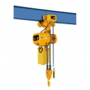 ELECTRIC CHAIN HOIST WITH TROLLEY HHBD 05-02T to 5 T, 12 M, Lifting speed, m / min: 2.8 Chain thickness, mm: 11x34 Pulley type: electric Overall height, mm: 1015 Lift motor, kW: 2.8 Run speed, m / min: 15 Chassis motor, kW: 0.75 Remote control cable lengt