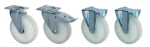 Polyamide castor set for mounting under forklift attachments such as tipping containers. Provides robust mobility to move heavy loads effortlessly.